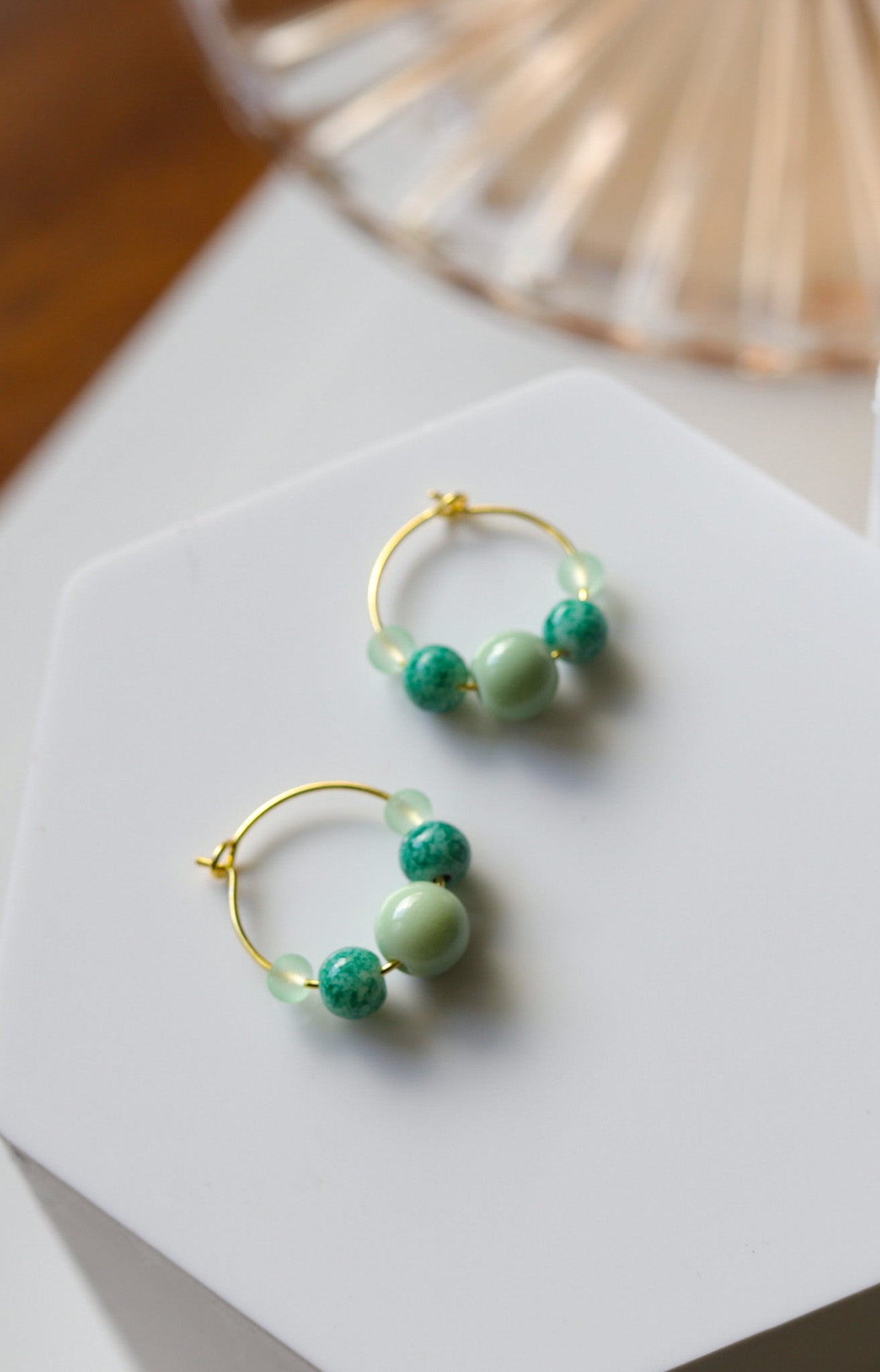 Aqua Beaded Hoops