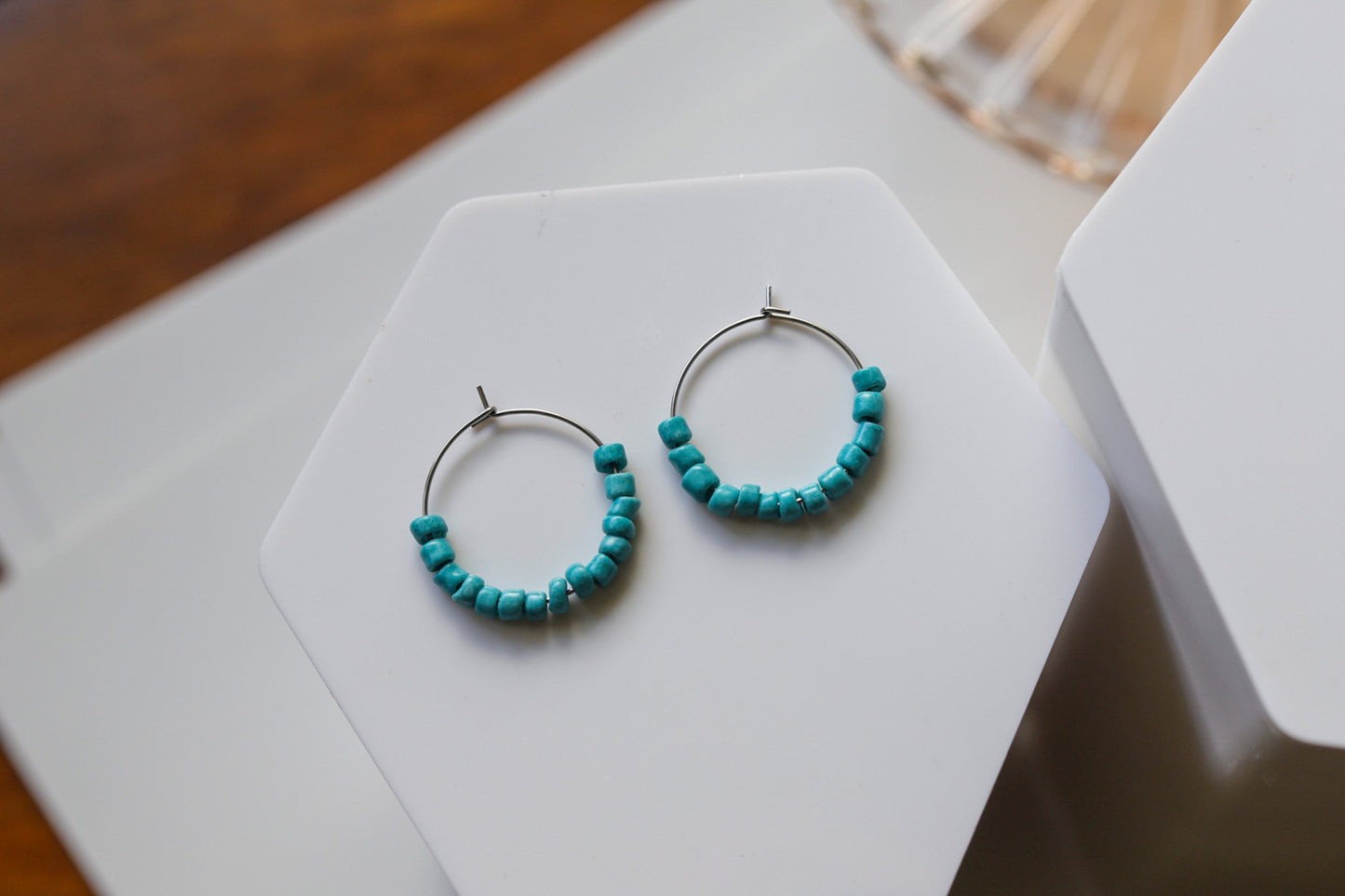 Teal Beaded Hoops