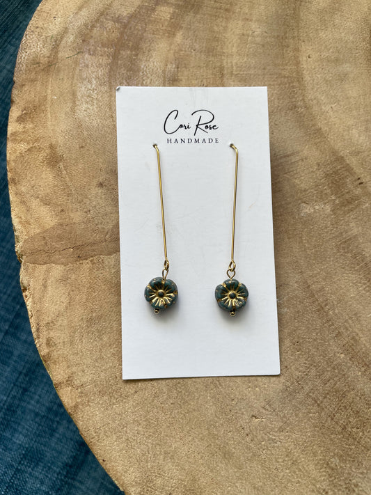 Blue Floral Drop Earrings