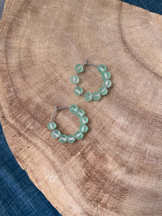 Aqua Beaded Hoops