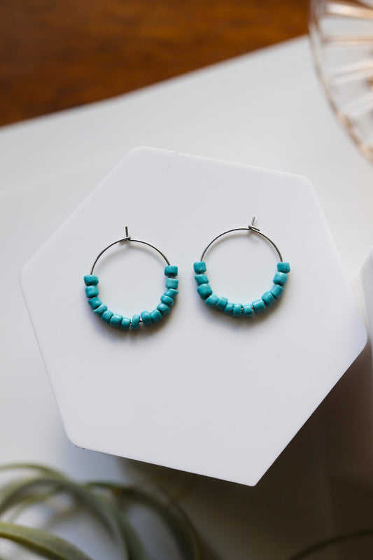 Teal Beaded Hoops