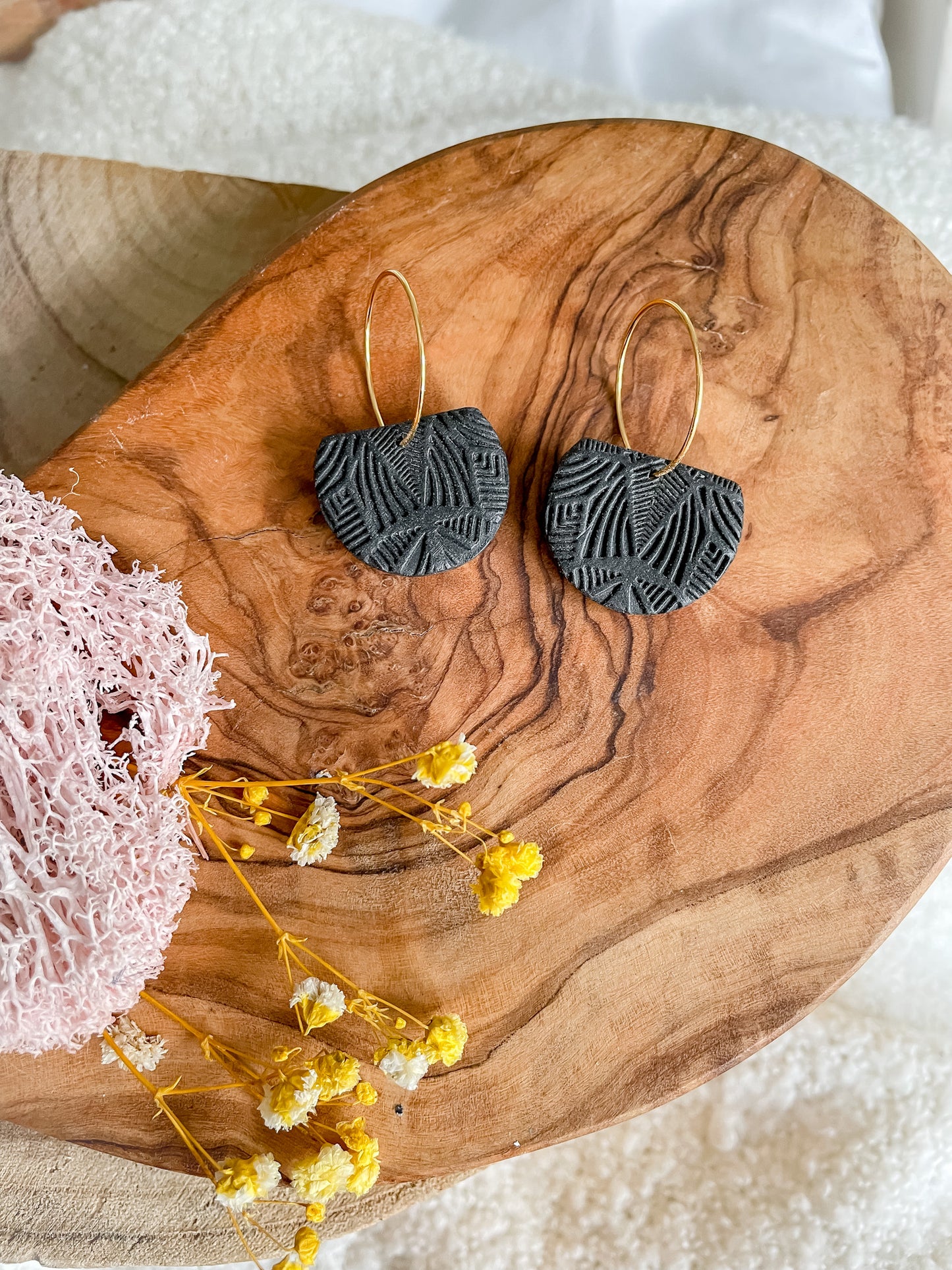 Black Textured Hoops